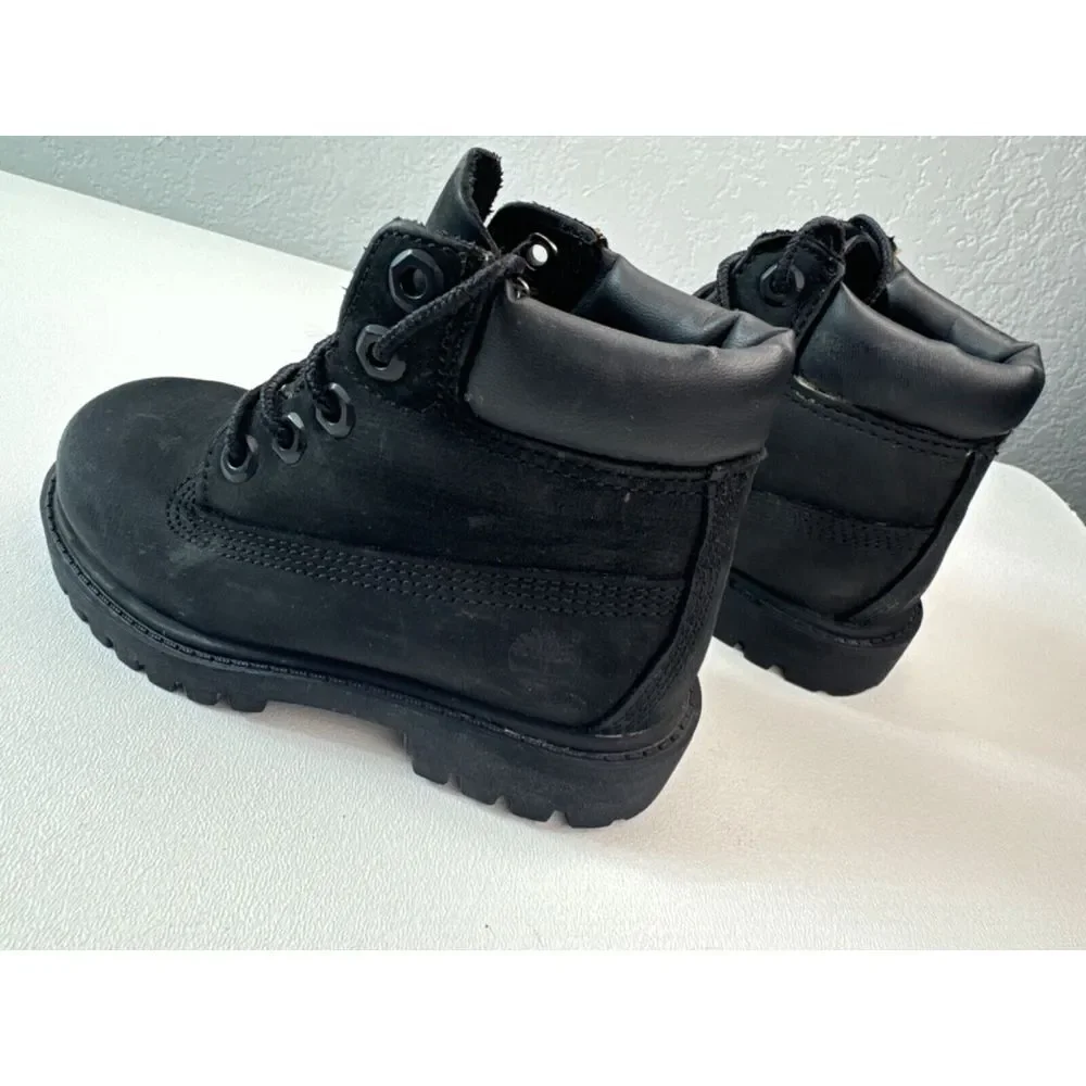Timberland Premium Waterproof‎ Black Leather Boots Kids Size 8 Construction